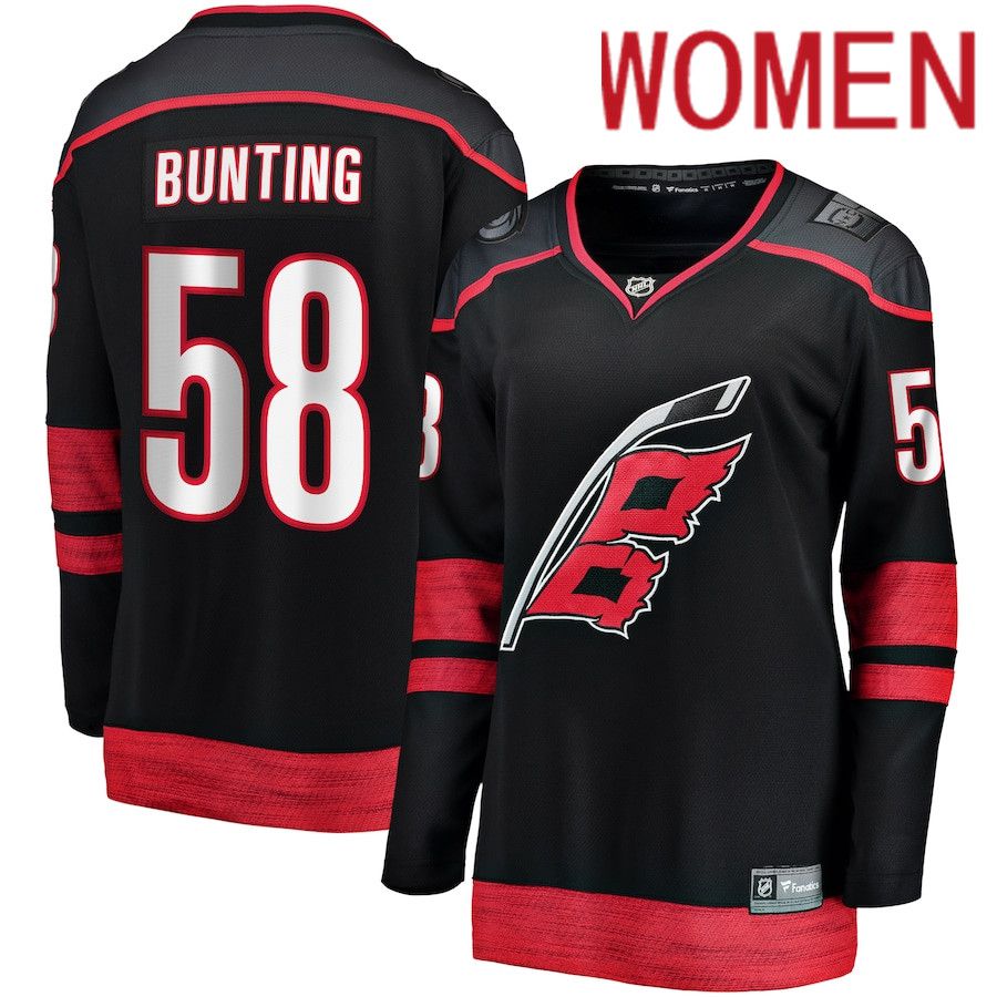 Women Carolina Hurricanes 58 Michael Bunting Fanatics Branded Black Home Breakaway Player NHL Jersey